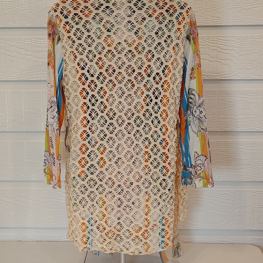 Alberto Makali Vintage Retro Style Printed Top Attached Crochet Vest MEDIUM - Picture 7 of 11